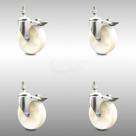 Service Caster 5 Inch 316SS Nylon Wheel Swivel 10mm Threaded Stem Caster Set Lock Brake SCC SCC-SS316TSTTL20S514-NYS-M1015-4